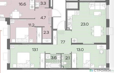 Планировка двухкомнатной(квартира) площадью 62.5 квадратных метров в ЖК “ЖК Лучи-2”