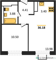 Планировка однокомнатной(квартира) площадью 36.18 квадратных метров в “ЖК Прибрежный Парк”