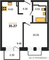 Планировка однокомнатной(квартира) площадью 35.27 квадратных метров в “ЖК Рублевский Квартал”