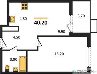 Планировка однокомнатной(квартира) площадью 40.2 квадратных метров в ЖК “ЖК Скандинавия”