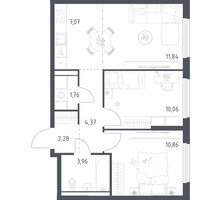 Планировка двухкомнатной(квартира) площадью 52.2 квадратных метров в “ЖК Пригород Лесное”