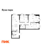 Планировка трехкомнатной(квартира) площадью 83.8 квадратных метров в “ЖК Яуза Парк (Мытищи)”