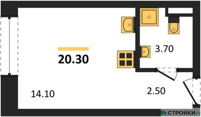Планировка студии(квартира) площадью 20.3 квадратных метров в ЖК “ЖК ЗИЛАРТ”