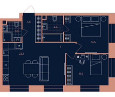 Планировка трехкомнатной(квартира) площадью 61.5 квадратных метров в “Квартал Эра”