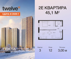 Планировка двухкомнатной(квартира) площадью 45.1 квадратных метров в “ЖК Twelve (Твелв)”