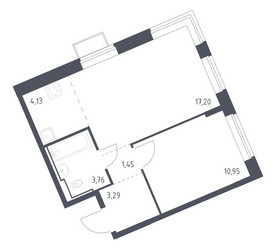 Планировка однокомнатной(квартира) площадью 40.78 квадратных метров в ЖК “ЖК Молжаниново”