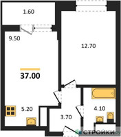 Планировка однокомнатной(квартира) площадью 36.9 квадратных метров в “ЖК Пушкино Град”