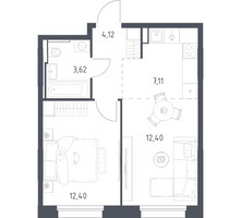 Планировка однокомнатной(квартира) площадью 39.65 квадратных метров в “ЖК Заречье Парк”