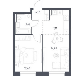 Планировка однокомнатной(квартира) площадью 39.65 квадратных метров в ЖК “ЖК Заречье Парк”