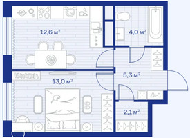 Планировка однокомнатной(квартира) площадью 37 квадратных метров в “ЖК Аристов берег”