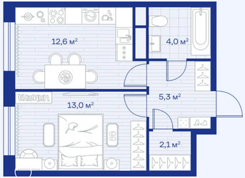 Планировка однокомнатной(квартира) площадью 37 квадратных метров в ЖК “ЖК Аристов берег”