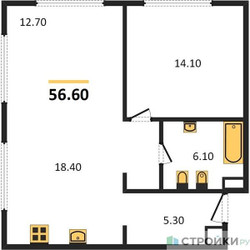 Планировка однокомнатной(квартира) площадью 56.6 квадратных метров в ЖК “ЖК Sydney Prime (Сидней Прайм)”