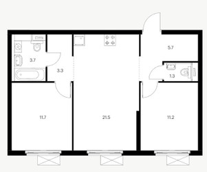 Планировка двухкомнатной(квартира) площадью 58.4 квадратных метров в ЖК “ЖК Амурский парк”