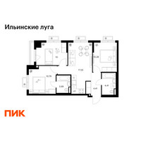 Планировка трехкомнатной(квартира) площадью 60.63 квадратных метров в “ЖК Ильинские луга”