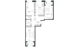 Планировка трехкомнатной(квартира) площадью 84.5 квадратных метров в “ЖК Михалковский”