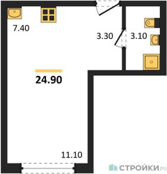 Планировка студии(апартаменты) площадью 24.9 квадратных метров в ЖК “ЖК Равновесие”