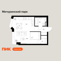 Планировка однокомнатной(квартира) площадью 35 квадратных метров в “ЖК Мичуринский Парк”