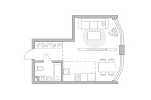 Планировка однокомнатной(квартира) площадью 34.48 квадратных метров в “ЖК Мневники от Гранель”