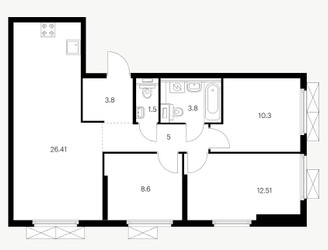 Планировка трехкомнатной(квартира) площадью 71.92 квадратных метров в ЖК “ЖК Первый Дубровский”