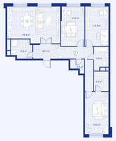 Планировка трехкомнатной(квартира) площадью 106.4 квадратных метров в “ЖК Аристов берег”