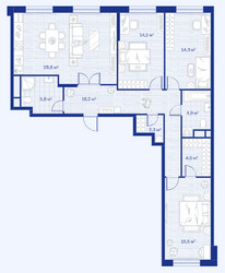 Планировка трехкомнатной(квартира) площадью 106.4 квадратных метров в ЖК “ЖК Аристов берег”