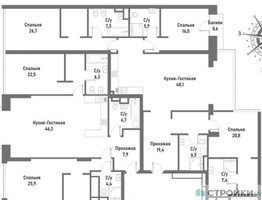 Планировка трехкомнатной(квартира) площадью 159.2 квадратных метров в “ЖК Ренессанс”