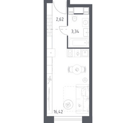 Планировка студии(апартаменты) площадью 22.38 квадратных метров в ЖК “ЖК Пятницкое 58 (Перец)”