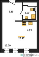 Планировка студии(квартира) площадью 26.17 квадратных метров в “ЖК Рублевский Квартал”