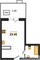 Планировка студии(квартира) площадью 23.45 квадратных метров в “ЖК Радость (Радумля Парк)”