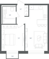 Планировка однокомнатной(квартира) площадью 38.7 квадратных метров в “ЖК Равновесие”
