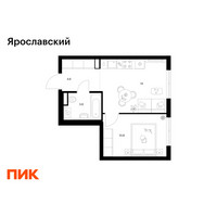 Планировка однокомнатной(квартира) площадью 33.2 квадратных метров в “ЖК Ярославский”