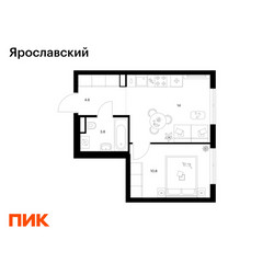 Планировка однокомнатной(квартира) площадью 33.2 квадратных метров в ЖК “ЖК Ярославский”