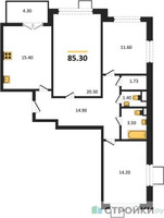 Планировка трехкомнатной(квартира) площадью 85.3 квадратных метров в “ЖК 1-й Шереметьевский (Первый Шереметьевский)”