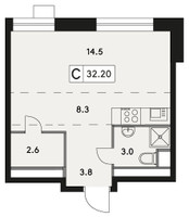 Планировка студии(квартира) площадью 32.2 квадратных метров в “ЖК Городские Истории”