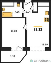 Планировка однокомнатной(квартира) площадью 33.32 квадратных метров в ЖК “ЖК ВОСТОК II”