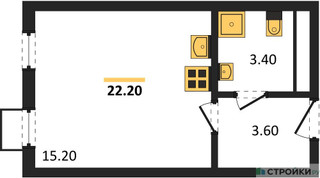 Планировка студии(квартира) площадью 22.2 квадратных метров в “ЖК Лучи-2”