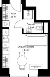 Планировка студии(квартира) площадью 20.8 квадратных метров в ЖК “ЖК Веер”