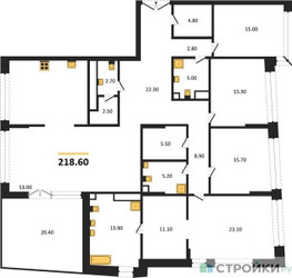 Планировка 4+ комнатной(квартира) площадью 218.6 квадратных метров в ЖК “Клубный дом РЕКА”