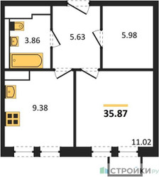 Планировка однокомнатной(квартира) площадью 35.87 квадратных метров в ЖК “ЖК Горки Парк”