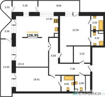 Планировка трехкомнатной(квартира) площадью 126.95 квадратных метров в “Квартал Foriver”