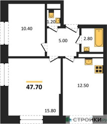 Планировка двухкомнатной(квартира) площадью 47.7 квадратных метров в “ЖК Пушкино Град”