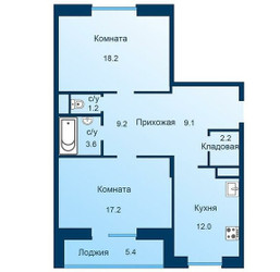 Планировка двухкомнатной(квартира) площадью 75.4 квадратных метров в ЖК “ЖК Эдельвейс (Первомайское)”