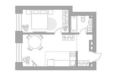 Планировка однокомнатной(квартира) площадью 46.2 квадратных метров в ЖК “ЖК Павелецкая от Гранель”