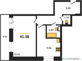 Планировка однокомнатной(квартира) площадью 41.38 квадратных метров в “Зеленый Оазис - Город”