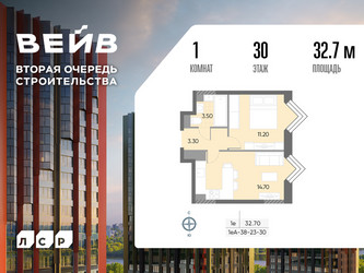 Планировка однокомнатной(квартира) площадью 32.7 квадратных метров в ЖК “ЖК Вейв”