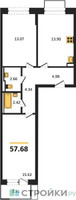 Планировка двухкомнатной(квартира) площадью 57.68 квадратных метров в “ЖК Квартал Марьино”