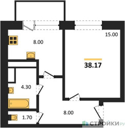 Планировка однокомнатной(квартира) площадью 40.9 квадратных метров в ЖК “ЖК Высокий берег (Ногинск)”