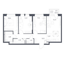 Планировка трехкомнатной(квартира) площадью 69.96 квадратных метров в “ЖК Большое Путилково”