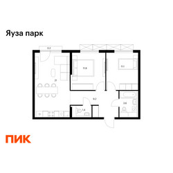 Планировка двухкомнатной(квартира) площадью 58.3 квадратных метров в ЖК “ЖК Яуза Парк (Мытищи)”