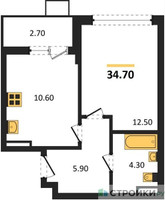 Планировка однокомнатной(квартира) площадью 34.7 квадратных метров в “ЖК Деснаречье”